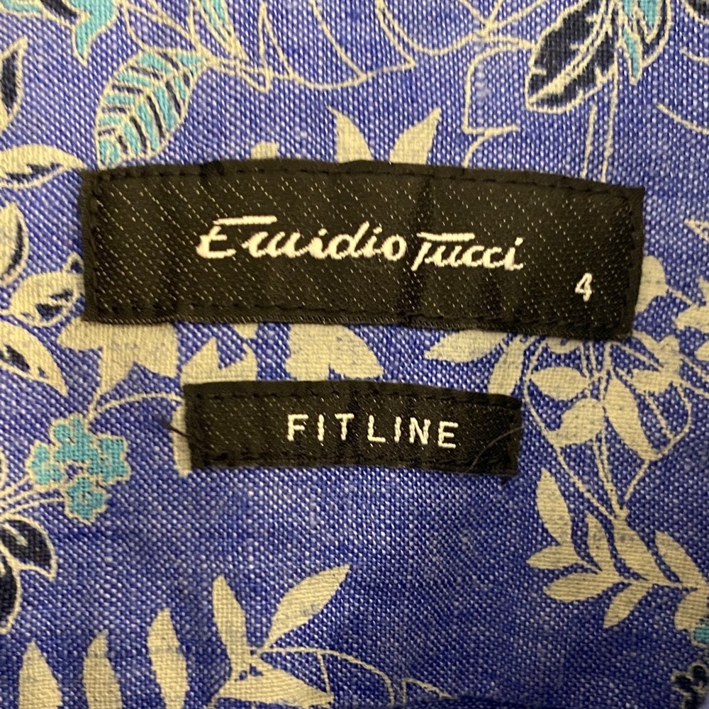 Linen Tropical Floral Shirt Buttondown Resortwear Modern Contemporary Blue Small - Picture 2 of 9